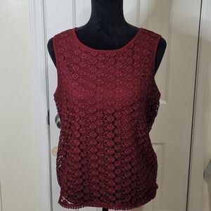 * Simply Styled Women's Elegant Crochet Lace Sleeveless Top Blouse Burgundy Sz L